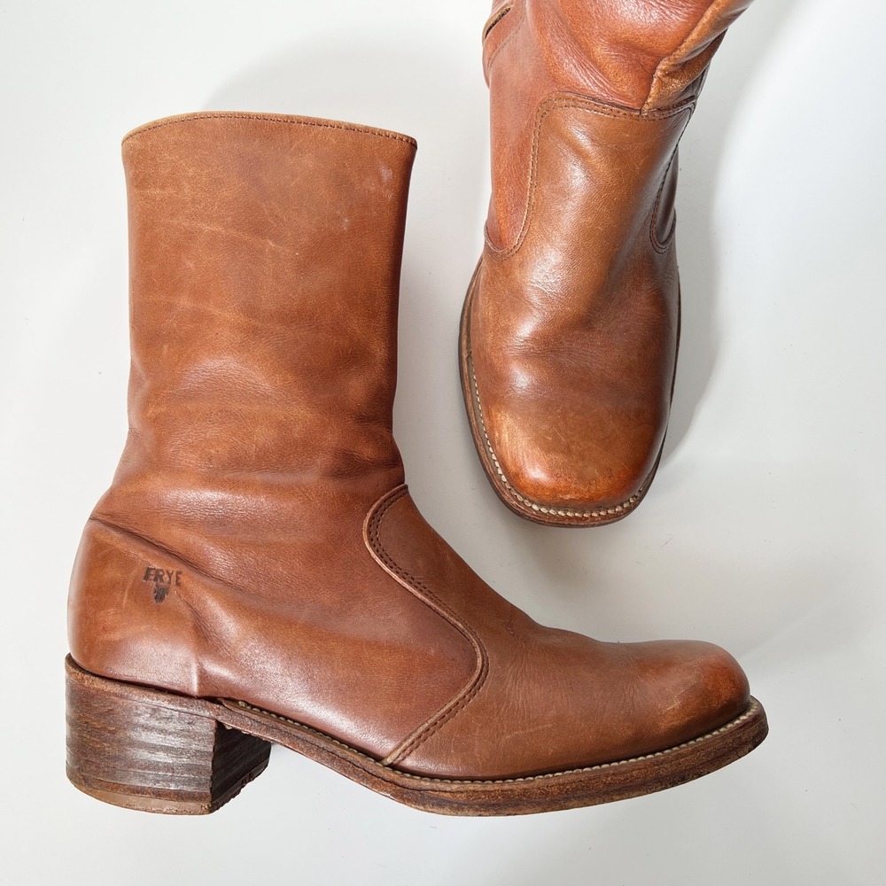 Vintage Frye 5555 Campus Boots Womens 8 Brown Leather Square Toe Block Heel USA